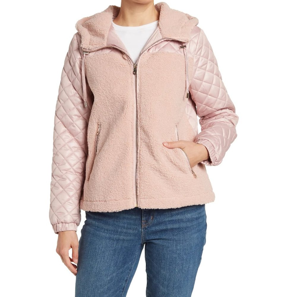 NWT Kate Spade Hooded Faux Fur Quilt Jacket